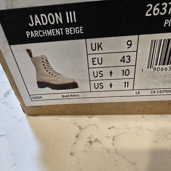 Dr Martens Jadon III Parchment Beige Pisa Leather Platform Combat Boots Size 10 - Picture 8 of 8